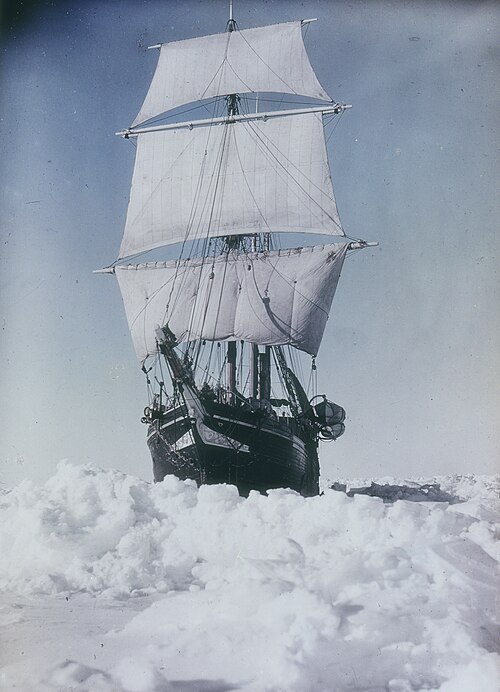 The ship Endurance under full sail, photographed by Frank Hurley