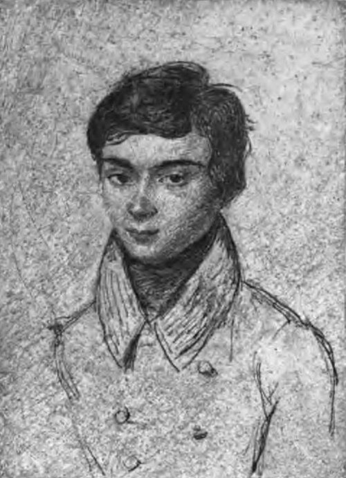 Portrait drawing of Evariste Galois as a young man
