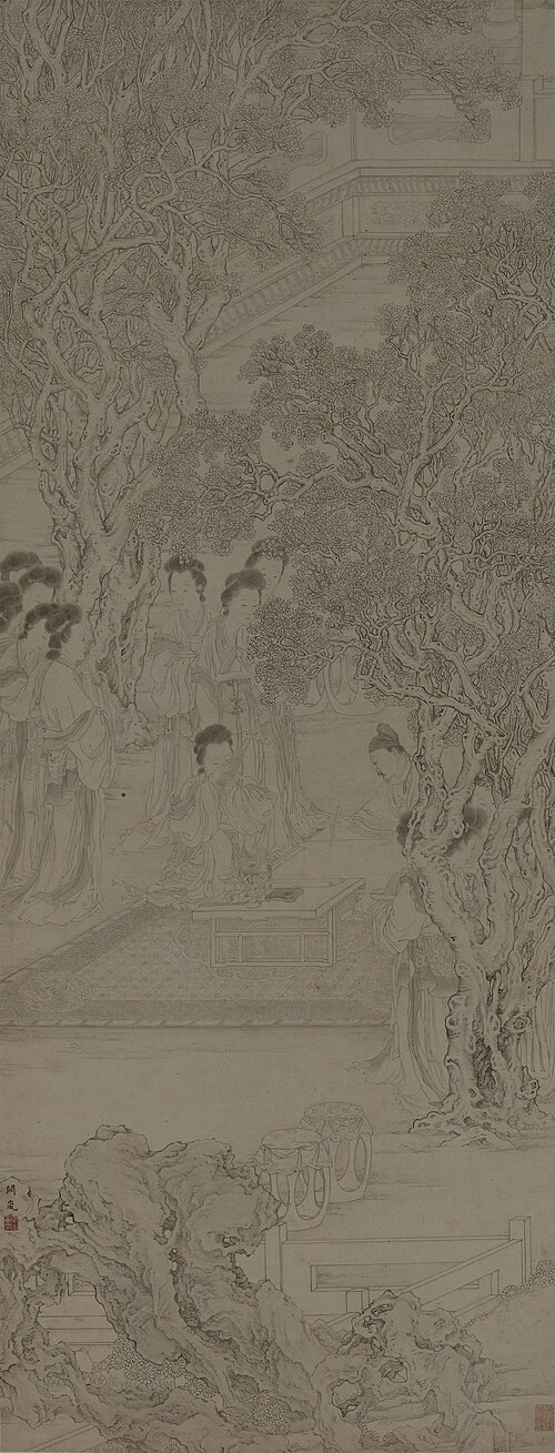 Ink painting of the poet Li Bai walking and reciting
