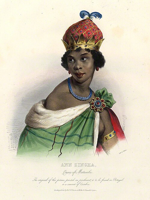 Nineteenth-century engraved portrait of Queen Nzinga of Ndongo and Matamba