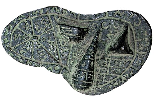 The bronze Liver of Piacenza, marked into inscribed regions