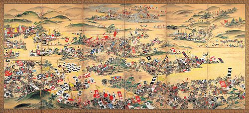 Painted folding screen depicting the Battle of Sekigahara