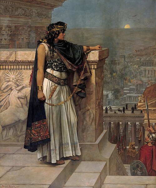 Victorian painting of Queen Zenobia looking out over Palmyra